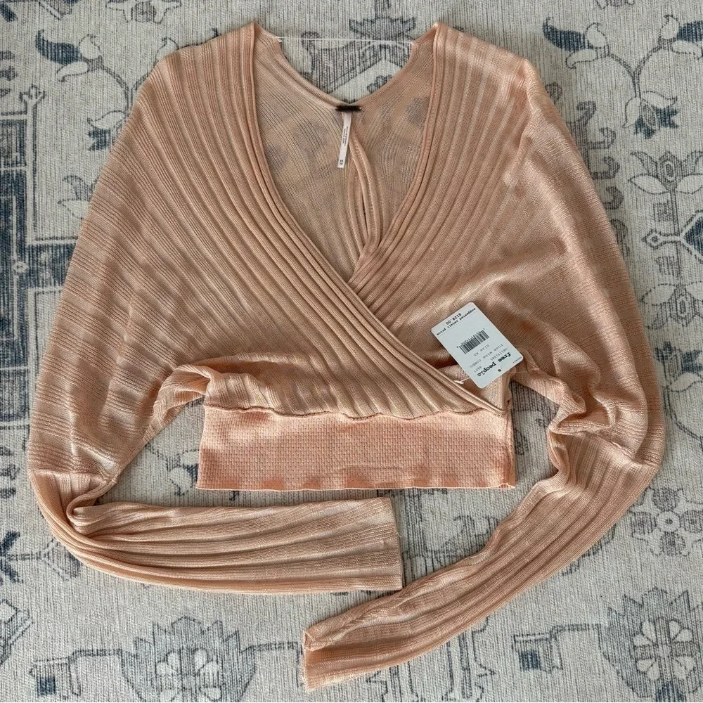 Free People Pluto Textured Wrap Top • Rose Wire Combo • Size XS • NWT